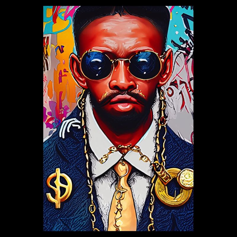 Modernes Pop-Art Gemälde | Mann mit Goldschmuck