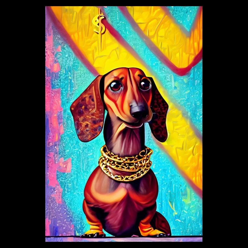 Impression pop art moderne | Teckel avec graffiti coloré