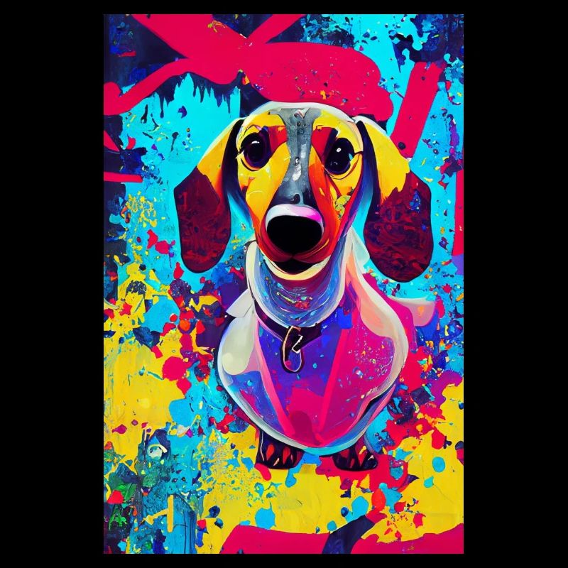 Impression pop art moderne | Teckel avec graffiti coloré