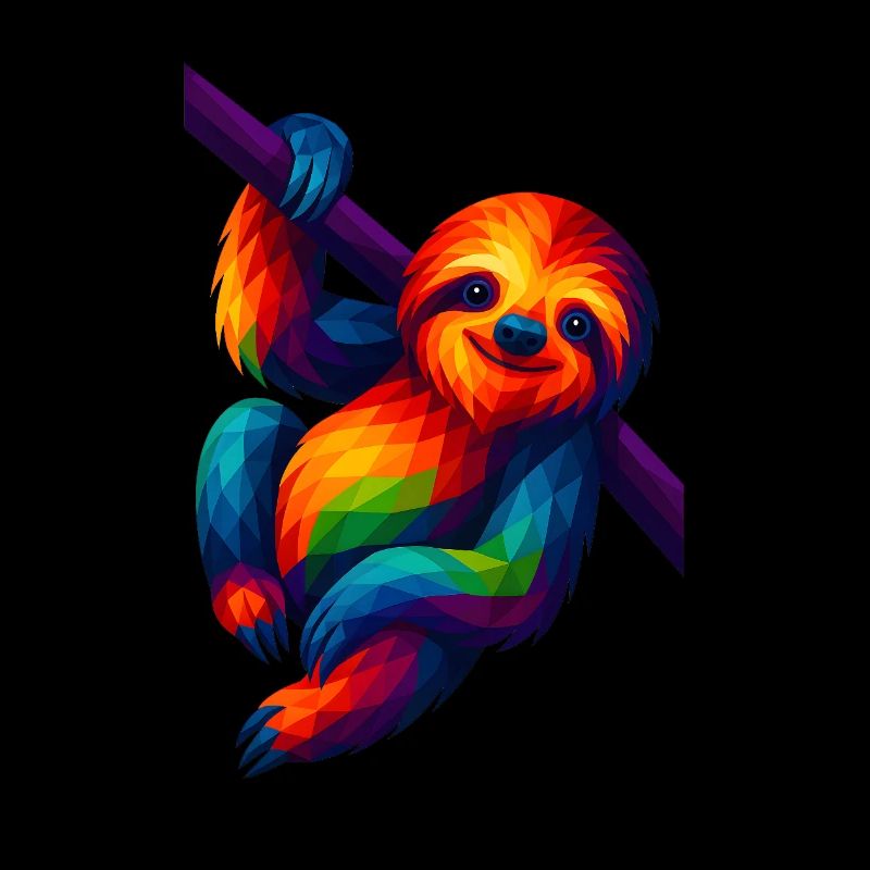 WPAP Style Polygon Animals - Sloth Hanging from Branch