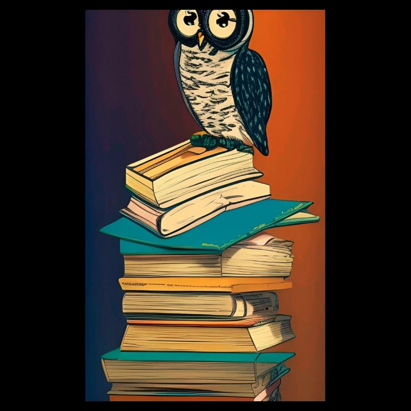 Comic Cartoon Süße Büchereule Eule Bücherstapel