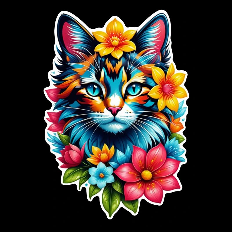 chat et fleur aquarelle