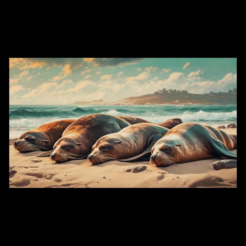 Cute animals chilling – sea lion sleeping beach