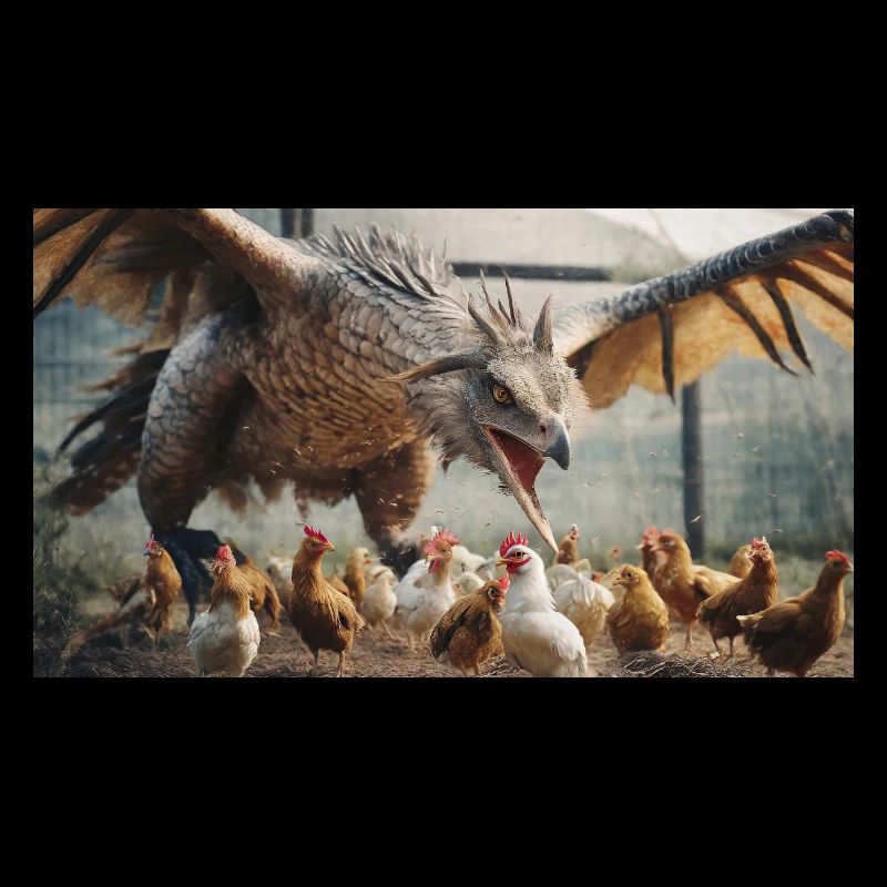A realistic bad dragon hunting chicken like a wolf