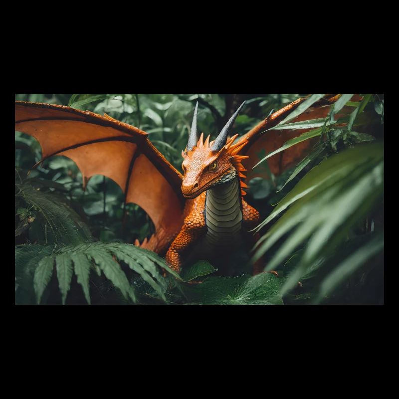 A realistic green orange dragon in the outback