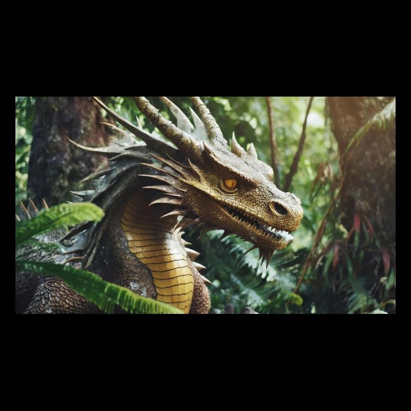 A realistic majestical green dragon is hunting