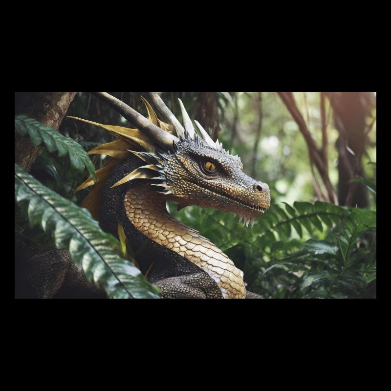 A realistic majestical green dragon is hunting