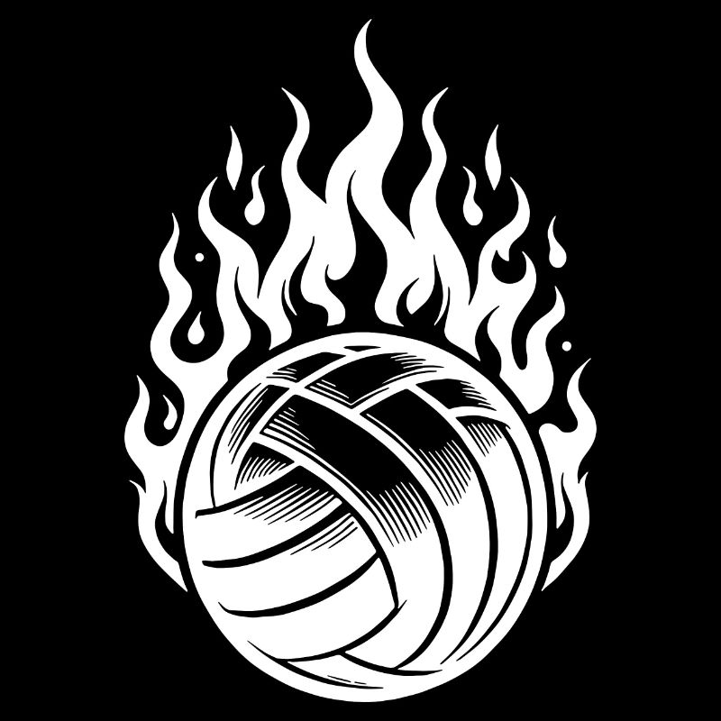 Burning volleyball in flames and fire