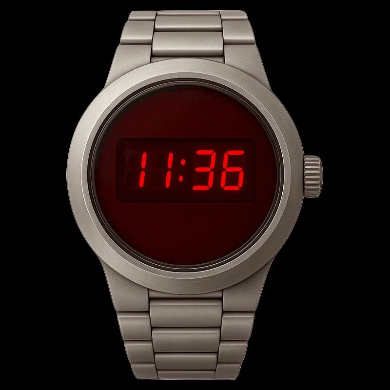 Cool digital clock in stainless steel case with red LED