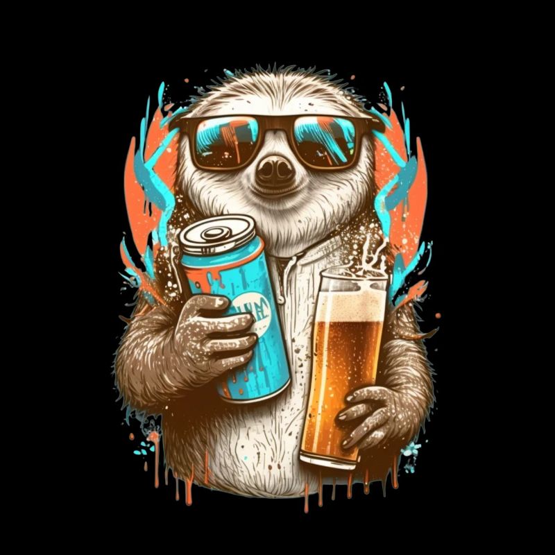 Cool sloth with beer and sunglasses