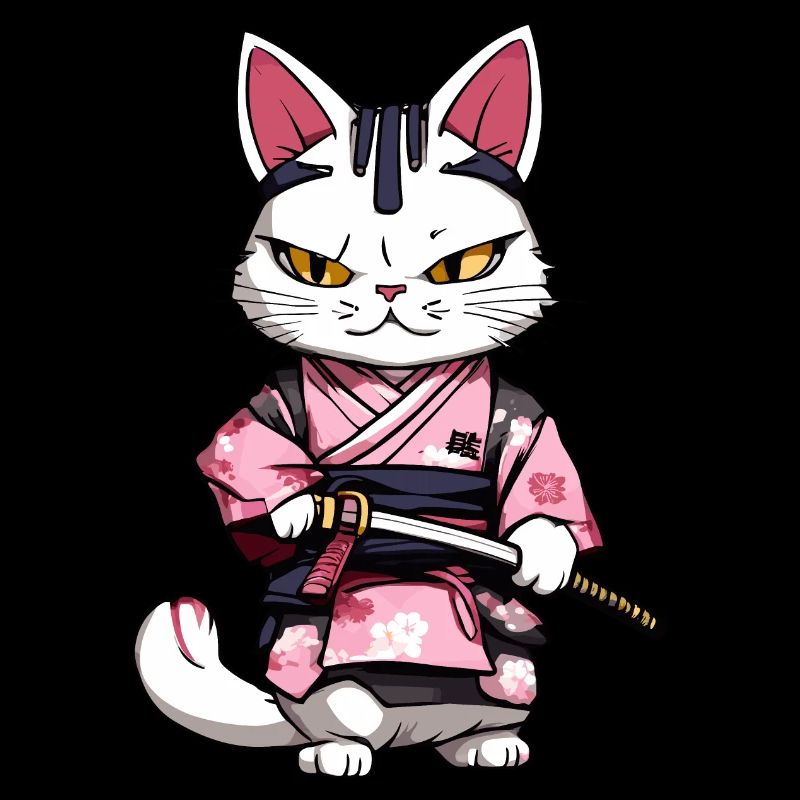 Chat samouraï & fleurs de cerisier #2