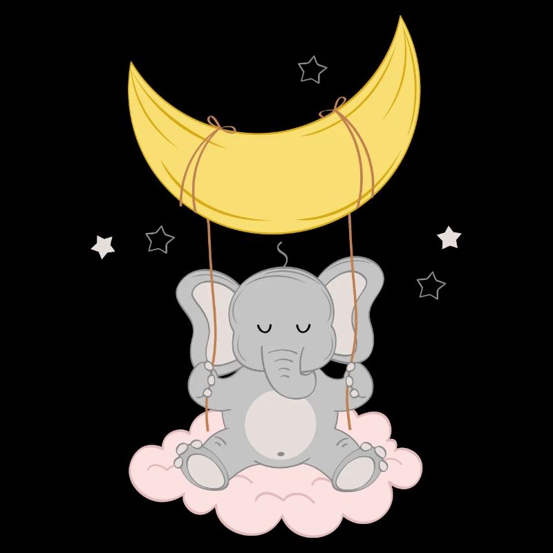 Elephant rocks on the cloud with moon and star