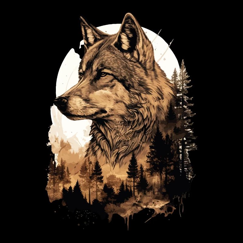 Wolf Wolf’s Head Nature Wilderness Forest Trees Art