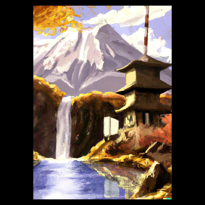 Japan Tower Wasserfall Gemälde