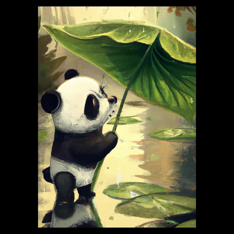 Panda mit Blattschirm