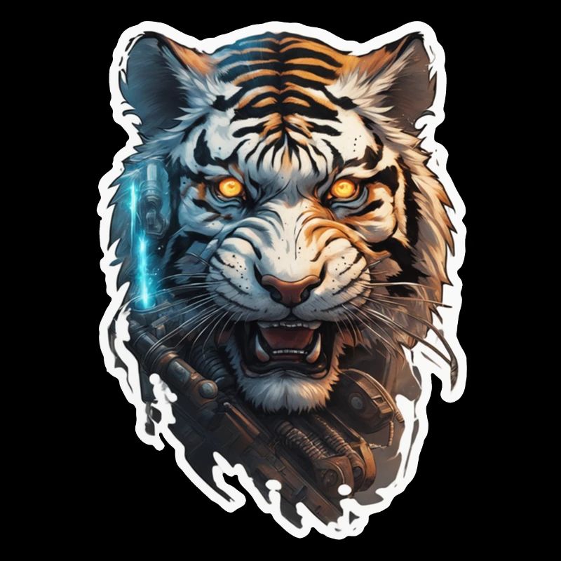 Tiger Tattoo Cyberpunk Robot