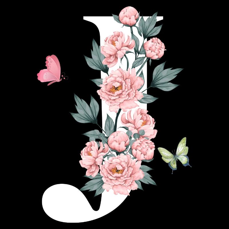 Lettre j fleurs rose