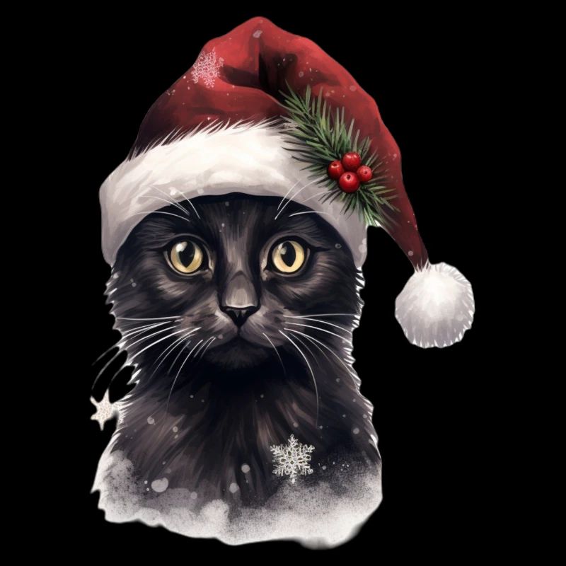 Chat noir avec un bonnet de Noel, t shirt, mug