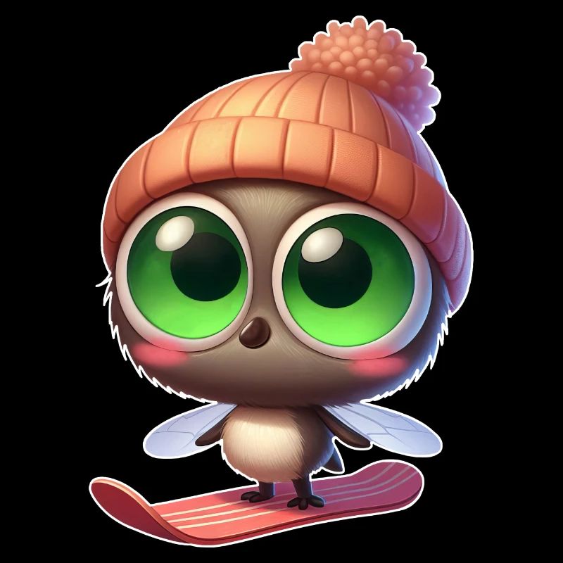 Cute Mosquito Snowboard Comic Winter Fun