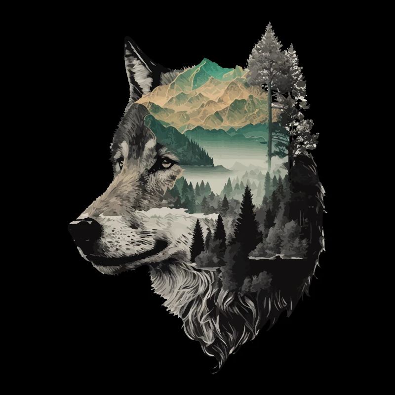 Wolf Wolf’s Head Nature Wilderness Forest Trees Art