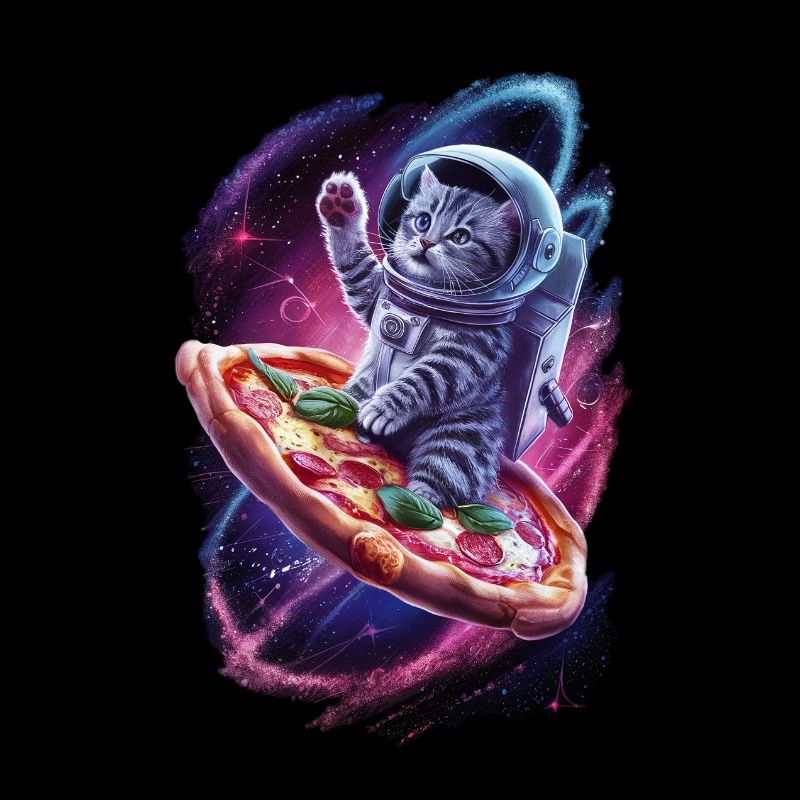Chat de l’espace avec pizza - Motif unique
