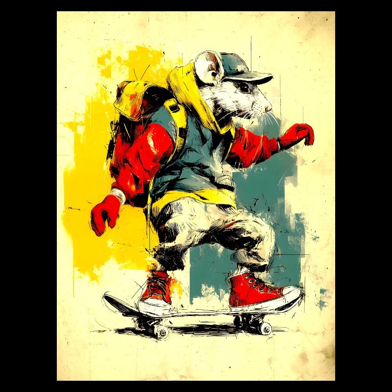 Cool mouse on skateboard - modern, stylish