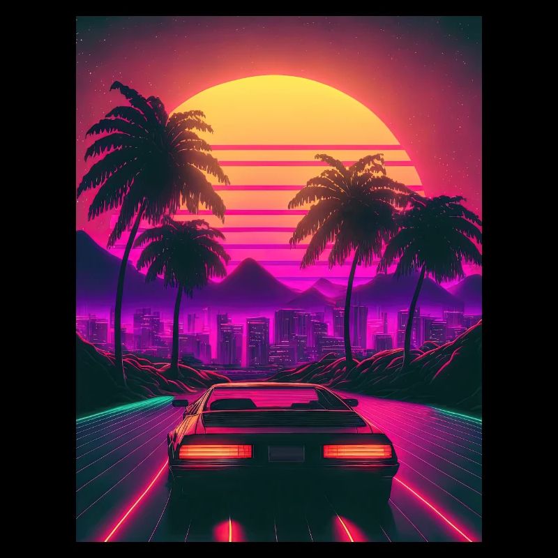 Synthesizer Synthwave Retrowave Skyline Car