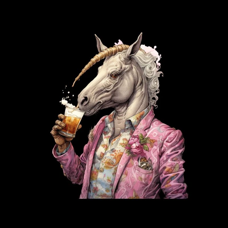 Cooles rosa Einhorn mit Stil und Bier