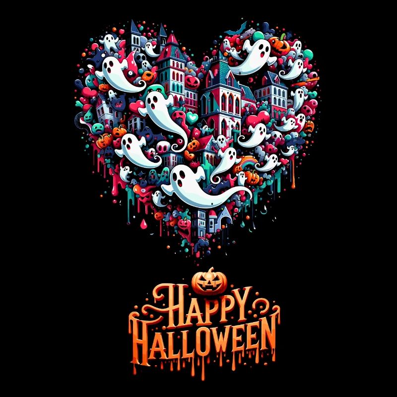 Pop Art Chibi Ghost Heart Halloween Tee