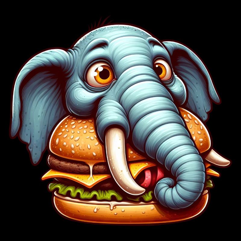éléphant mange hamburger restauration rapide drôle