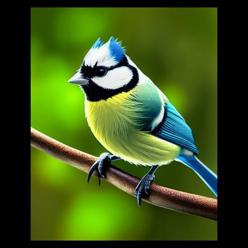 Cooles Comic-Porträt einer Blaumeise im Wald