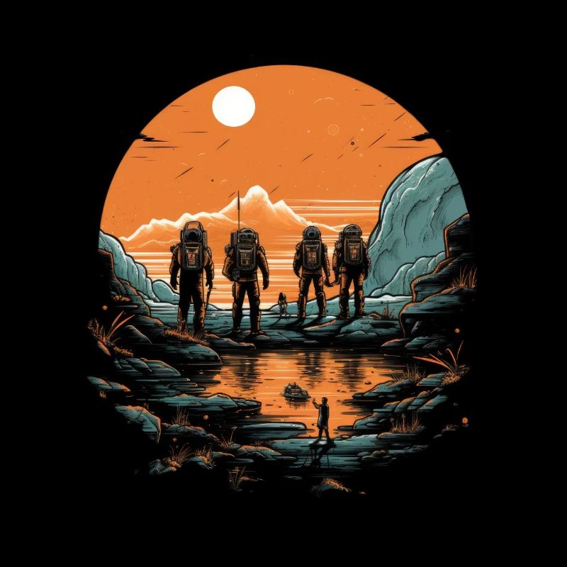 A group of Astronauts Exploring an Alien planet