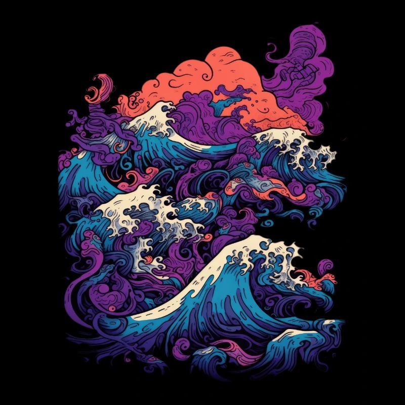 Tsunami wave japanese art, low colour palette