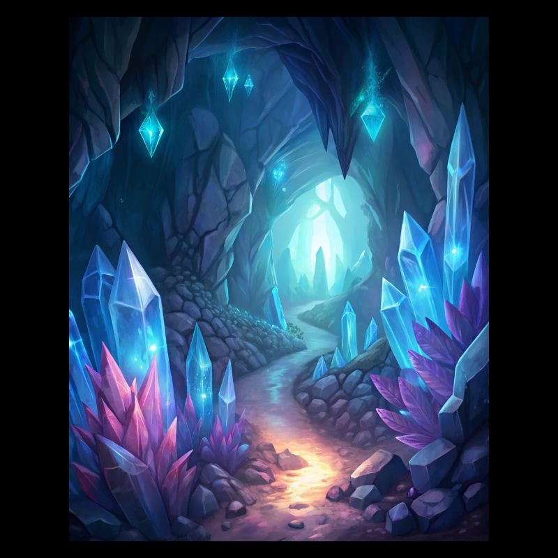 a cave filled with glowing crystals