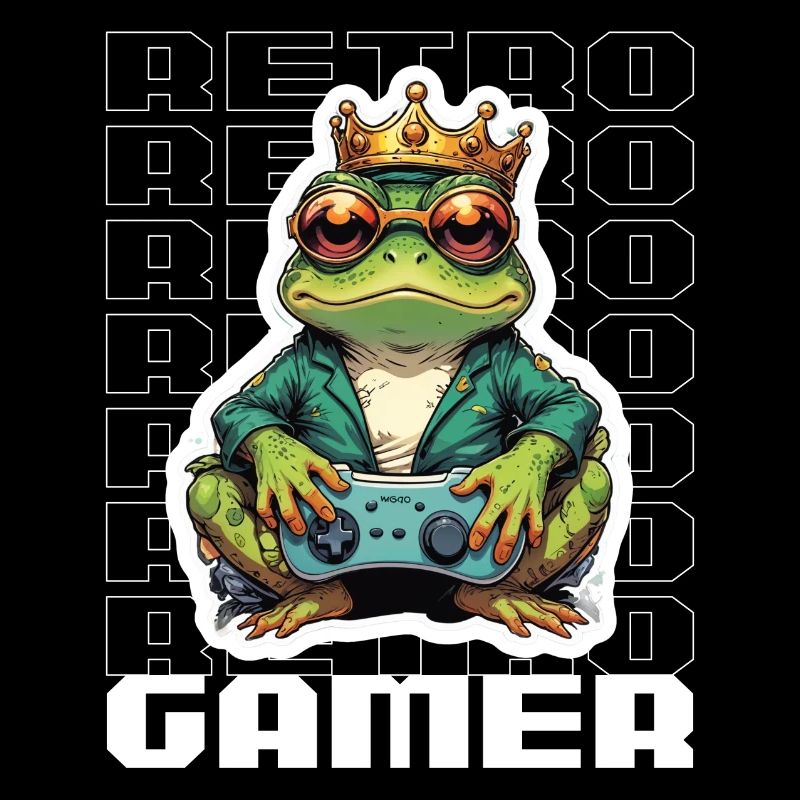 Retro Gamer Frog with Controller Console Games