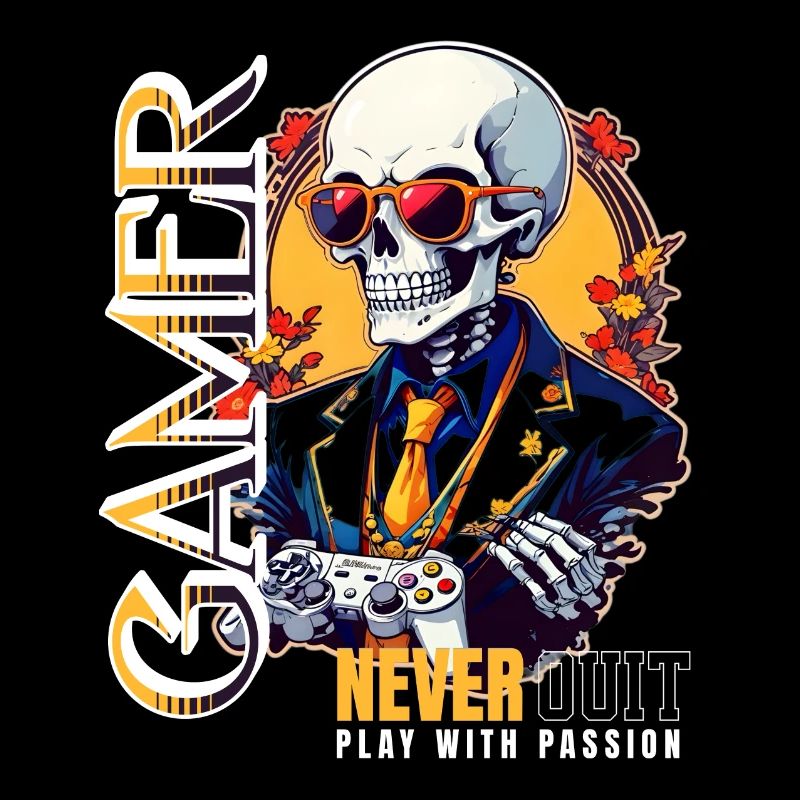 Retro Gamer Skeleton with Controller Console Games