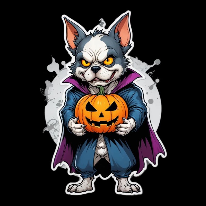 Chien d’Halloween avec costume de vampire citrouille