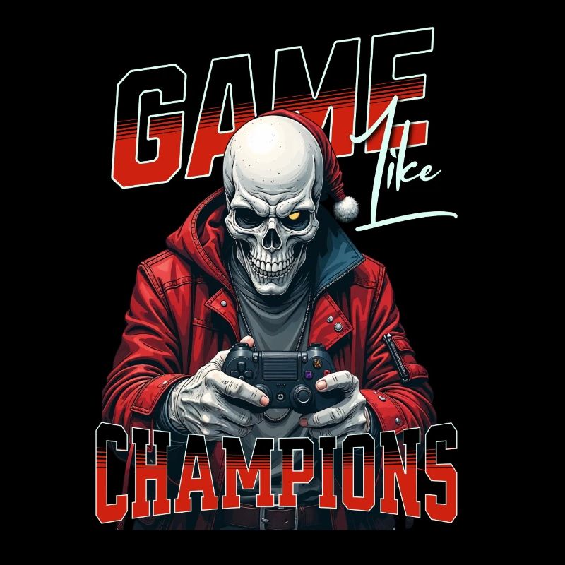 Game Like Champions Mit Totenkopf und Controller