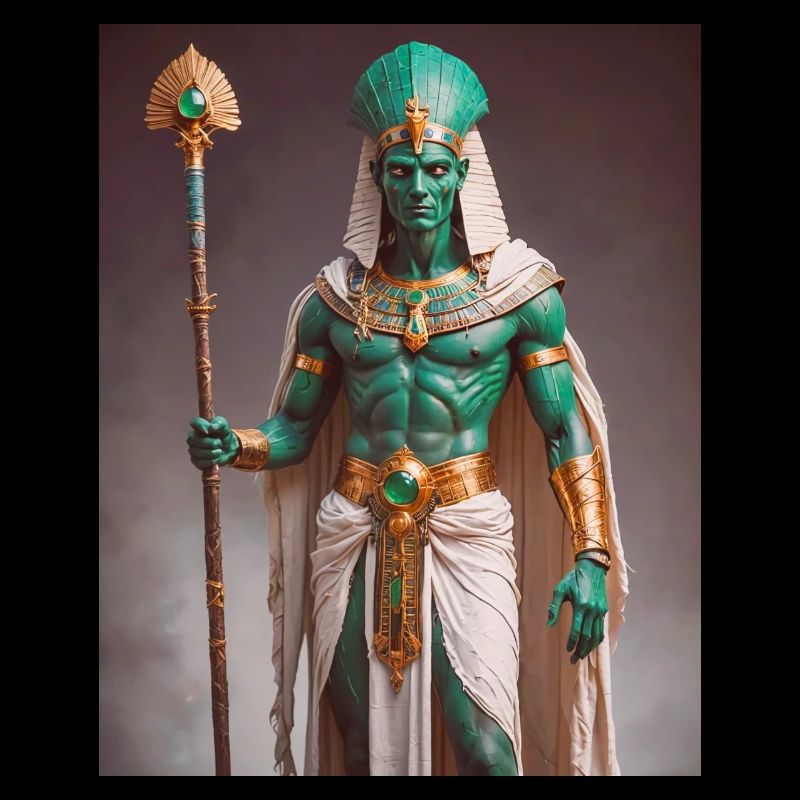 Osiris, green-skinned god with pharaoh crown