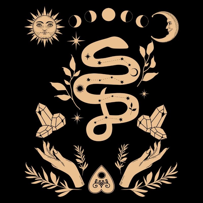 La main de la sorcière avec la silhouette du serpent et de la lune