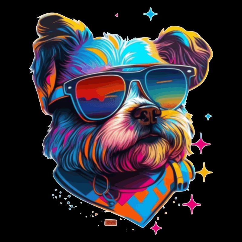 Terrier avec lunettes de soleil coloré et coloré