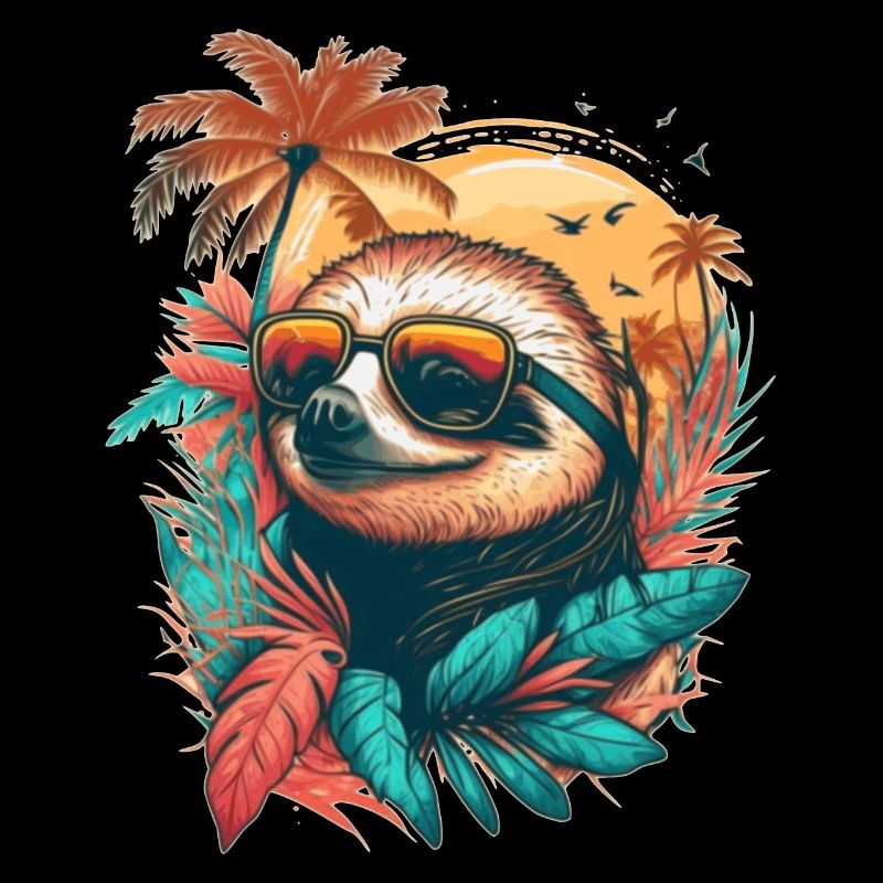 Cool sloth in summer and holidays under palm trees