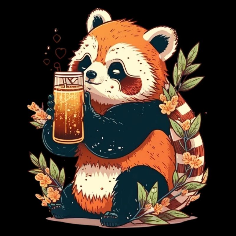Happy red panda aime la bière