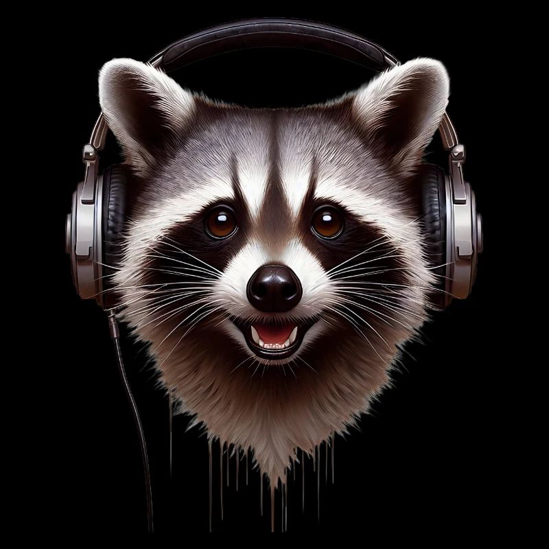 Waschbär mit Kopfhörern