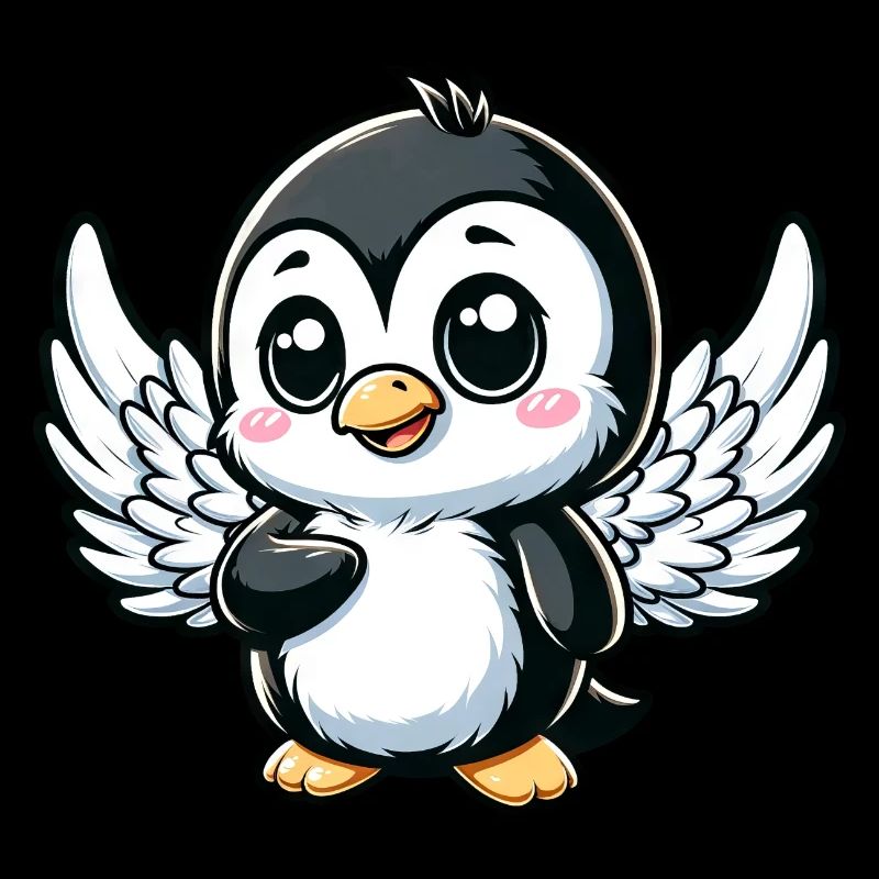Ange pingouin mignon avec des ailes Comic Design
