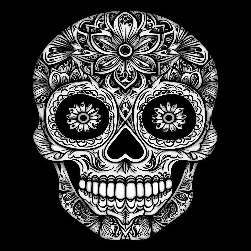 Art complexe du crâne en sucre noir et blanc