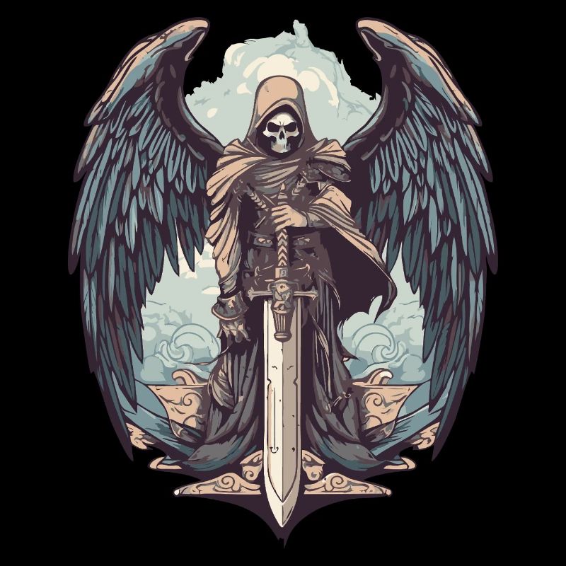 Faucheuse avec des ailes et une épée sur trans