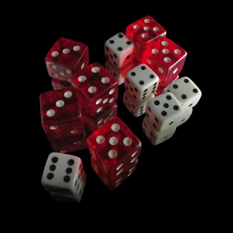 Red and White Dice Reflected