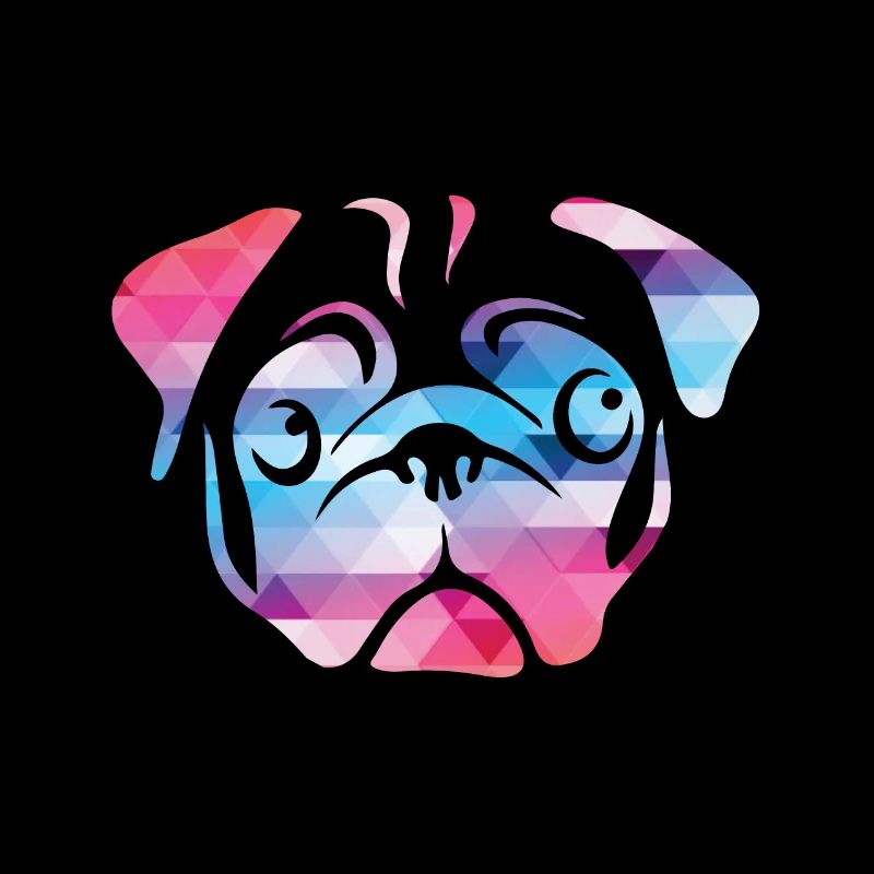 Pug Design T-Shirt Geometric Colored Moped Head