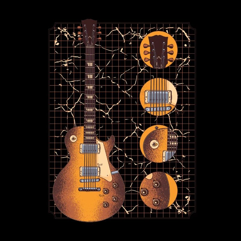 Guitares électriques Tshirt avec guitare électrique brun détails